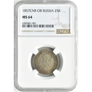 Russland, Alexander II, 25 Kopeken 1857 СПБ ФB, St. Petersburg, NGC MS64