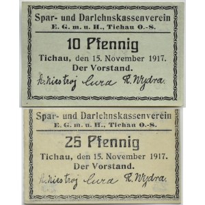 Tichau/Tychy, lot 2 notgelds, 10-25 feniků 1917, UNC