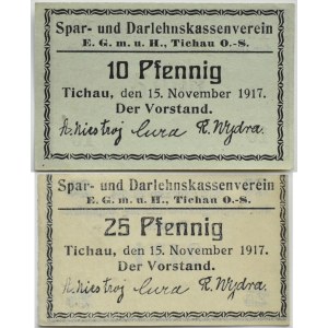 Tichau/Tychy, lot of 2 notgelds, 10-25 pfennigs 1917, UNC