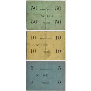 Tichau/Tychy, šarže 3 notgeld, 5-50 pfennig 1917