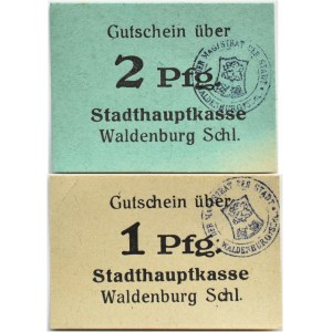 Waldenburg/Wałbrzych, lot dwóch notgeldów 1-2 pfennig bez daty