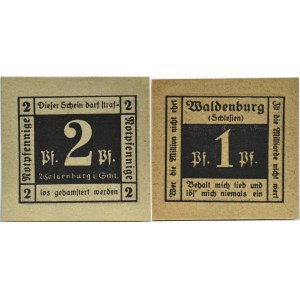 Waldenburg/Wałbrzych, lot dwóch notgeldów 1-2 pfennig bez daty, UNC