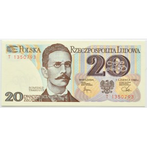 Polska, PRL, R. Traugutt, 20 złotych 1982, seria T, Warszawa, PMG 68 EPQ