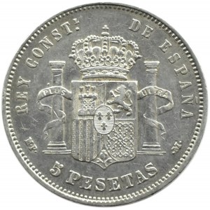 Španělsko, Alfonso XIII, 5 pesetas 1888 M, Madrid