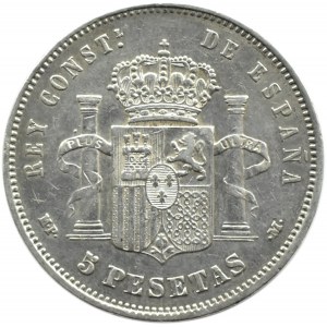 Hiszpania, Alfonso XIII, 5 peset 1888 M, Madryt