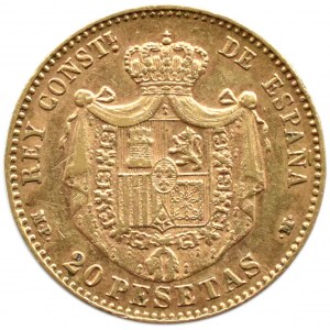 Španělsko, Alfonso XIII, 20 pesetas 1890, Madrid, OLD BITS