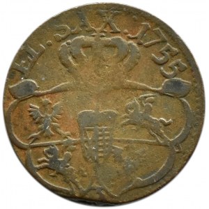 August III Sas, měděný groš 1755 (3), Gubin
