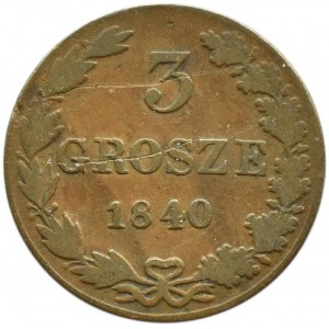 Nicholas I, 3 pennies 1840 MW, Warsaw