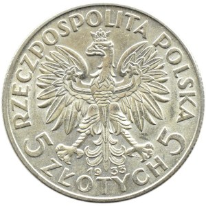 Polsko, Druhá republika, Hlava ženy, 5 zlotých 1933, Varšava