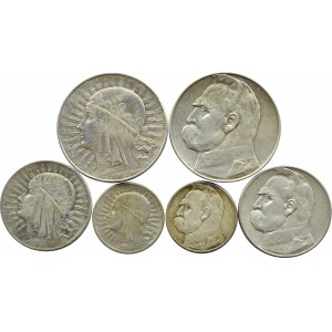 Polonia, Seconda Repubblica, lotto di monete d'argento, 6 pezzi, Varsavia