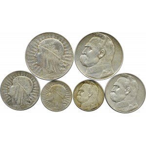 Polen, Zweite Republik Polen, Los Silbermünzen, 6 Stück, Warschau