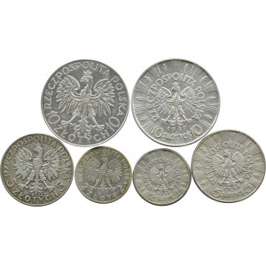 Polsko, Druhá polská republika, lot stříbrných mincí, 6 kusů, Varšava