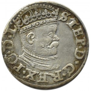 Stefan Batory, trojak 1586, Riga, malá hlava krále