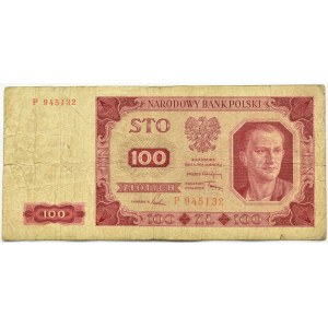 Polska, RP, 100 złotych 1948, seria P, Warszawa, rzadka jednoliterowa seria
