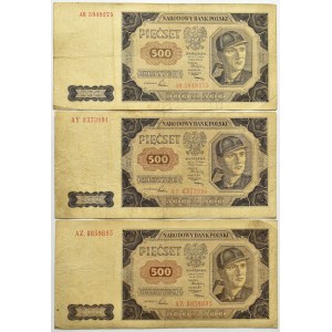 Polska, RP, lot 500 złotych 1948, seria AR, AZ, AY, Warszawa