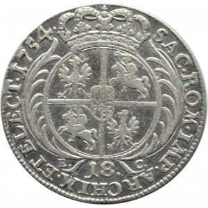 Augustus III Sas, ort (18 Pfennige) 1754 E.C., Leipzig, größere Büste