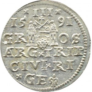 Zygmunt III Waza, trojak 1591, Ryga, mała głowa króla, LI, piękny!