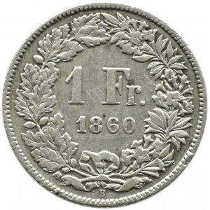Švýcarsko, 1 frank 1860 B, Bern, vzácný