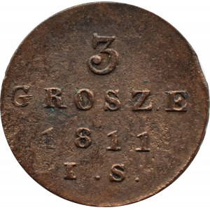 Duchy of Warsaw, 3 pennies 1811 I.S., Warsaw, BEAUTIFUL!