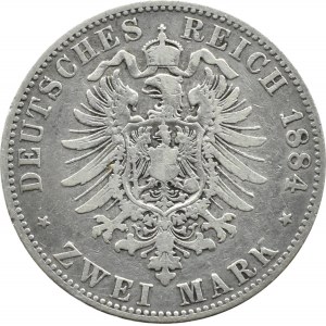 Niemcy, Reuss, Henryk XIV, 2 marki 1884, Berlin, bardzo rzadkie!