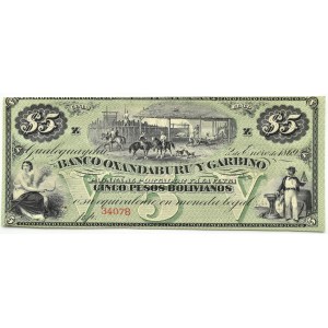 Argentinien, Banco Oxandaburu y Garbino, 5 Pesos Bolivianos 1869, UNC