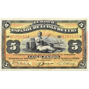 Kuba, Banco Español De la Isla De Cuba, 5 Pesos 1896, Serie F