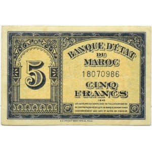Maroko, 5 franków 1943 - pierwsza emisja