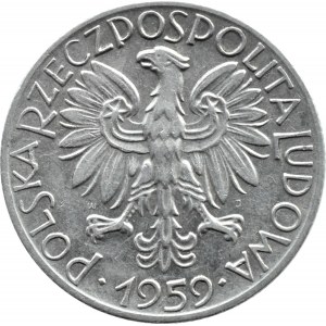 Polska, PRL, Rybak, 5 złotych 1959, Warszawa, dwa słoneczka