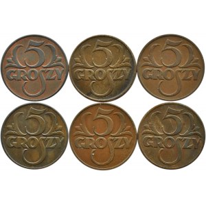 Polsko, Druhá republika, Sada mincí s 5 groši z let 1928-1939, Varšava