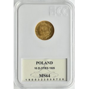 Poland, Second Republic, Bolesław Chrobry, 10 zloty 1925, Warsaw, yellow variety, GCN MS64