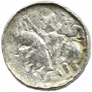 Boleslaw II the Bold, denarius - prince on horseback, lying letter S