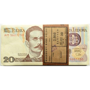 Polska, PRL, paczka bankowa 20 złotych 1982, Warszawa, seria AM