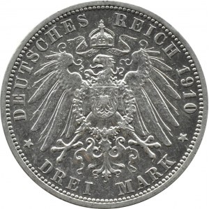 Nemecko, Prusko, Wilhelm II, 3 marky 1910 A, Berlín