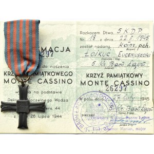 Polsko, II. sbor, Monte Cassino Kříž č. 26297 s průkazem totožnosti, originální stuha