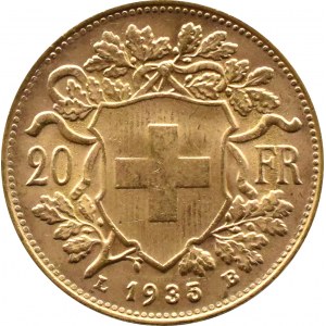 Szwajcaria, Heidi, 20 franków 1935 L B, Berno, UNC