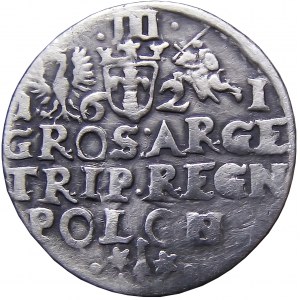 Sigismund III. Vasa, Trojak 1621, Krakau R4, rückseitig POLON mit Stempelmarke