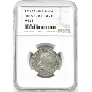 Niemcy, Prusy, Fryderyk, 4 grosze (złotówka) 1797 A, Berlin, NGC MS62