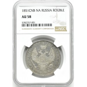 Rosja, Mikołaj I, 1 rubel 1851 СПБ ПА, Petersburg, NGC AU58