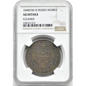 Rusko, Mikuláš I., 1 rubl 1848 СПБ HI, Petrohrad, NGC AU