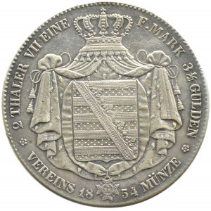 Niemcy, Saksonia, Fryderyk August II, 2 talary 1854 F, Stuttgart