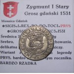 Zygmunt I Stary, grosz 1531, Gdańsk PRVS PIĘKNY BARDZO RZADKI (38)