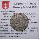 Zikmund I. Starý, groš 1533, Gdaňsk PR VELMI RARITNÍ (40)