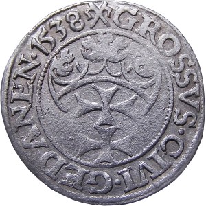 Sigismund I. der Alte, Pfennig 1538, Danzig PRVS SEHR GUT (43)