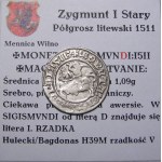 Zikmund I. Starý, půlgroš 1511, Vilnius RARE (56)