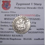 Zygmunt I Stary, półgrosz 1513, Wilno SIGISMVNI BARDZO RZADKI (57)