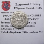 Zygmunt I Stary, półgrosz 1525, Wilno RZADSZY ROCZNIK (66)