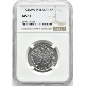 Polska, PRL, Jagody, 2 złote 1974, Warszawa, NGC MS62
