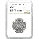 Polska, PRL, Jagody, 2 złote 1974, Warszawa, NGC MS62