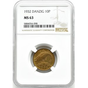 Wolne Miasto Gdańsk, 10 fenigów 1923, Berlin, NGC MS63