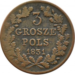 Novemberaufstand, 3 Pfennige 1831 K.G., Warschau